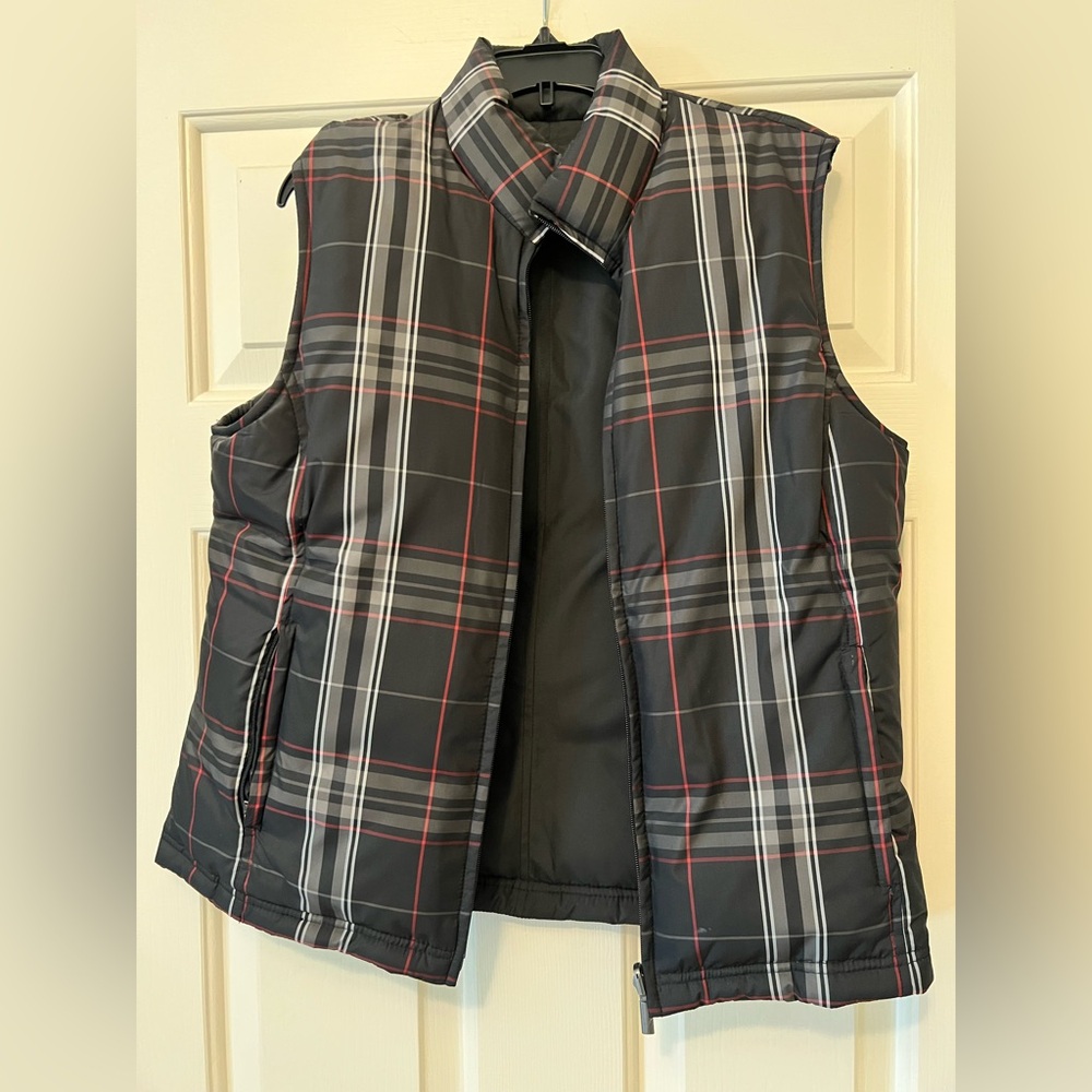 Charter Club Black and Red Plaid Reversible Vest small